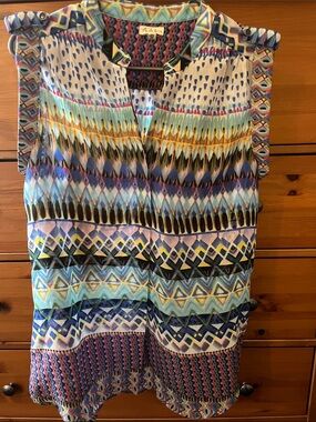 Aneka Brown Designs Multicolor Geometric Print Sleeveless Tunic